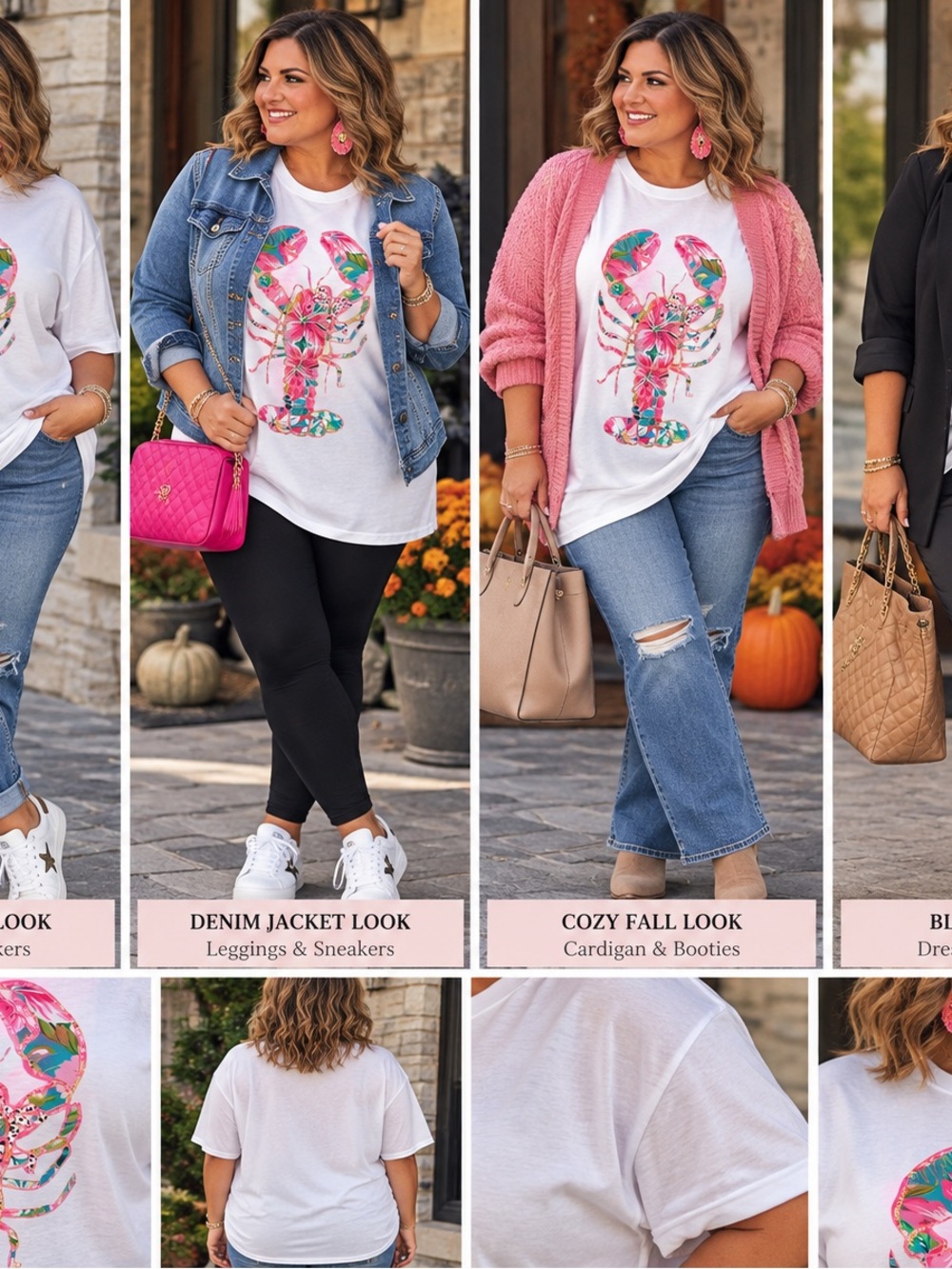 Source Unknown White Tee with Multicolor Floral Lobster Graphic